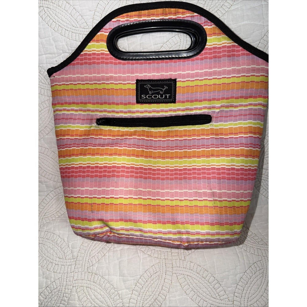 Scout Nooner Insulated Lunch Bag Purse Summer Striped Zippered Front Pouch